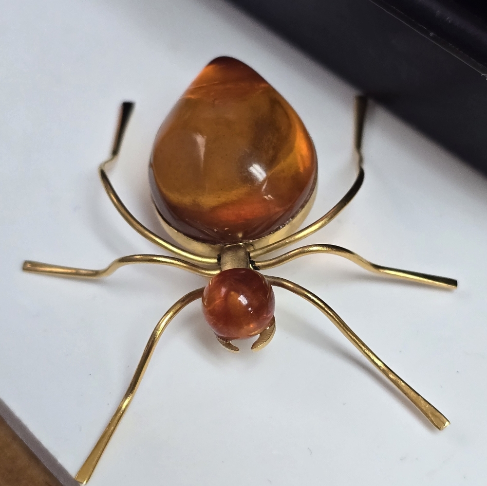 Vintage Russian Baltic Sea Amber Spider Brooch 1960’s